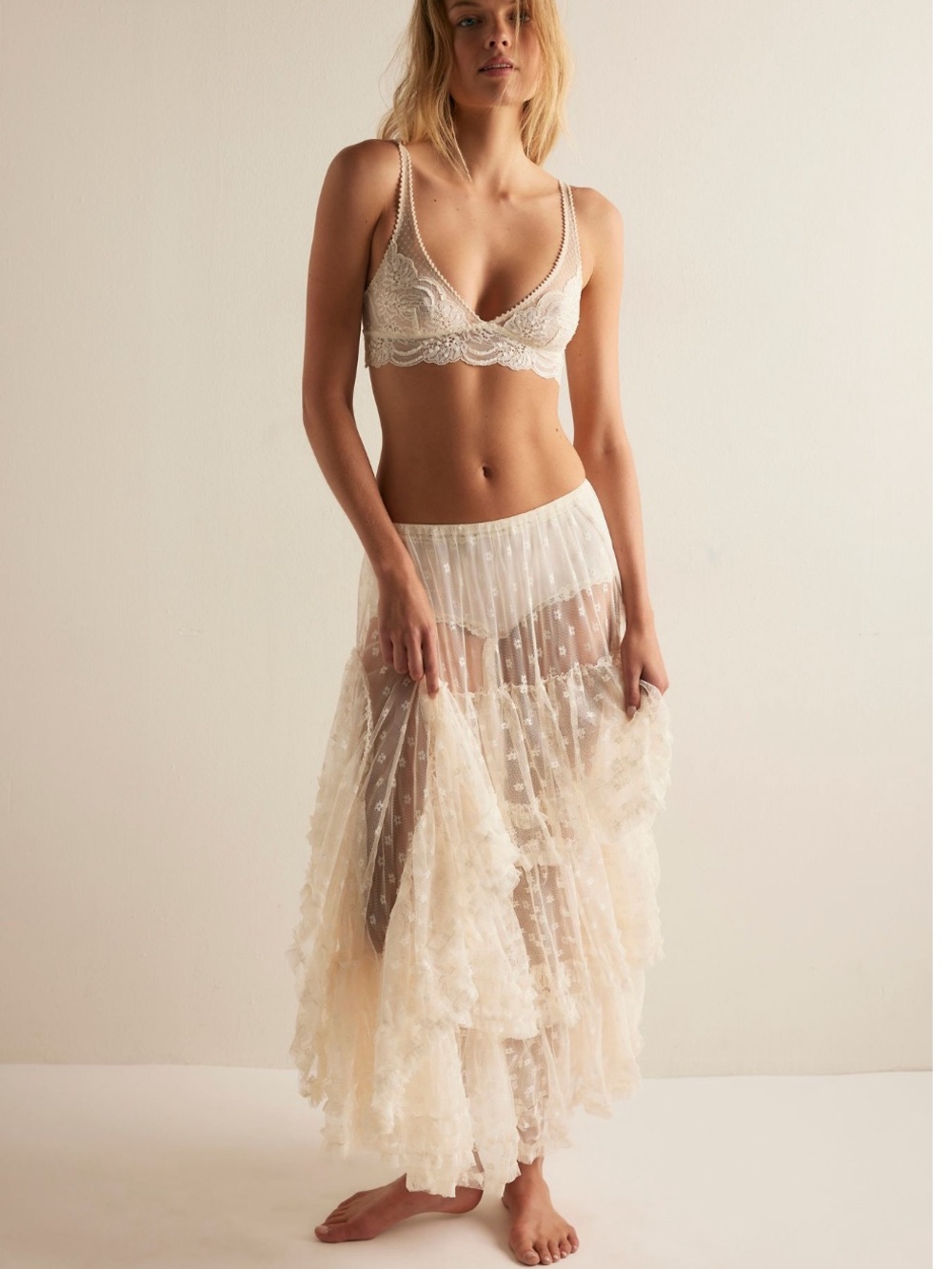 Free People Don't Let Me Go Half Slip Lace Tulle Ruffles Sheer Skirt XS - Picture 1 of 8